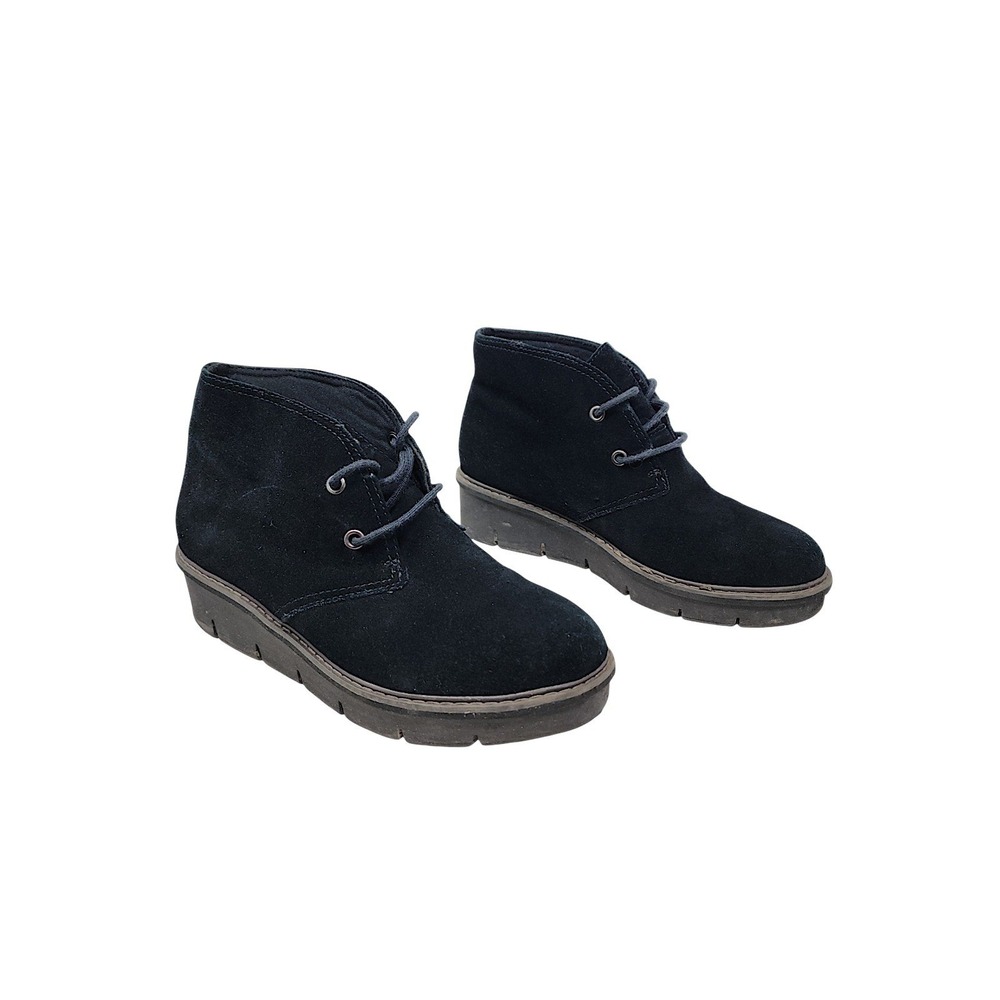 Clarks Chukka Boot 7.5 M Women Black Suede Airabell Wedge Platform Ankle Lace Up